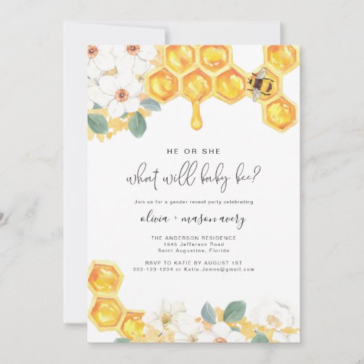 Invitation ROMY Rustic Bumble Bee Genre Reveale Party (Devant)