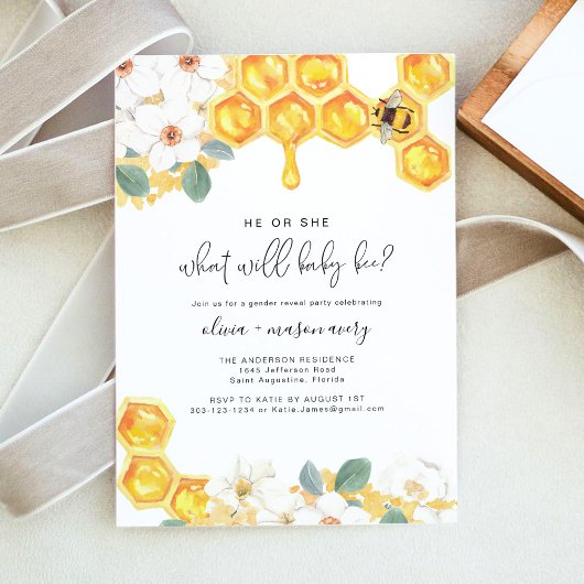 Invitation ROMY Rustic Bumble Bee Genre Reveale Party