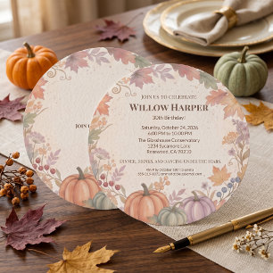 Invitation ronde Boho pour anniversaire d'automne