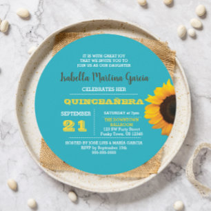 Invitation ronde de Quinceañera de turquoise de