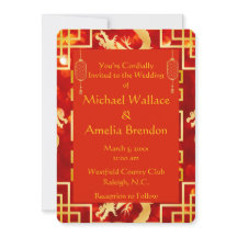 Invitation ronde du Mariage de Dragon Rouge et Or