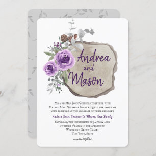 Invitation rondelle Rose pourpre et Mariage Eucalyptus