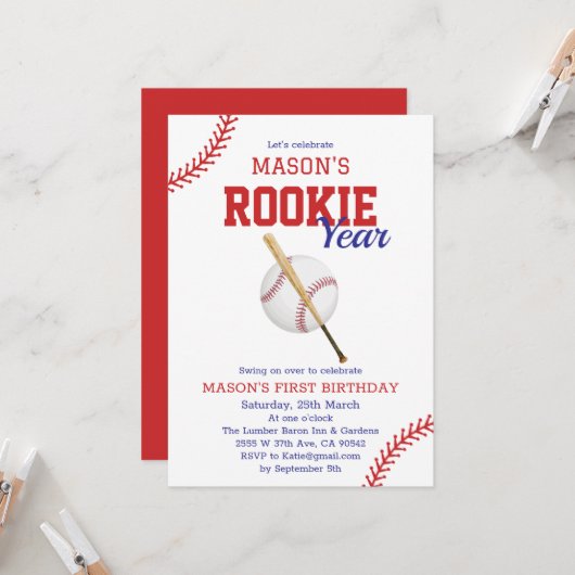 Invitation Rookie Année Baseball 1er Anniversaire (Devant/Arrière en situation)