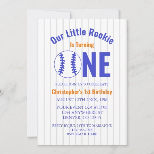 Invitation Rookie Baseball 1er anniversaire (Devant)