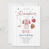 Invitation Rookie Baseball Nom personnalisé Garçons 1er anniv (Devant)