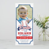 Invitation Rookie Baseball Photo Blue Boy 1er anniversaire (Debout devant)