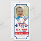 Invitation Rookie Baseball Photo Blue Boy 1er anniversaire (Devant)