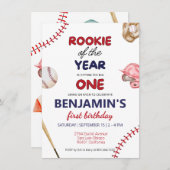 Invitation Rookie baseball rouge bleu 1er anniversaire (Devant / Derrière)