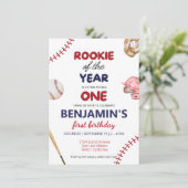 Invitation Rookie baseball rouge bleu 1er anniversaire (Debout devant)
