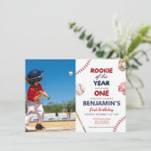 Invitation Rookie baseball rouge bleu 1er anniversaire Photo (Debout devant)