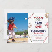 Invitation Rookie baseball rouge bleu 1er anniversaire Photo (Devant)