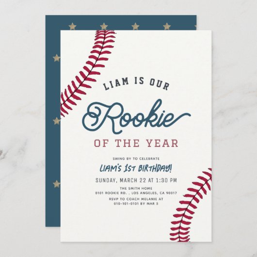 Invitation Rookie de l'année Baseball 1er anniversaire (Devant / Derrière)