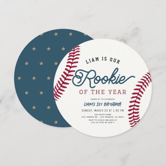 Invitation Rookie de l'année Baseball 1er Anniversaire Cercle (Devant / Derrière)