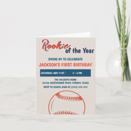 Invitation Rookie de l'année Baseball fête d'anniversaire (Devant)