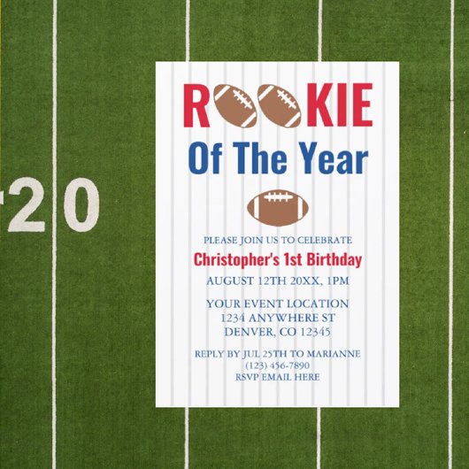 Invitation Rookie De L'Année Football 1Er Anniversaire