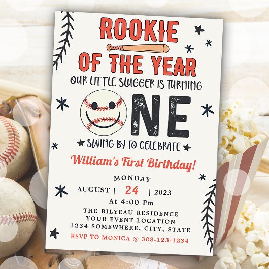 Invitation Rookie De L'Année Premier Anniversaire Baseball Pa