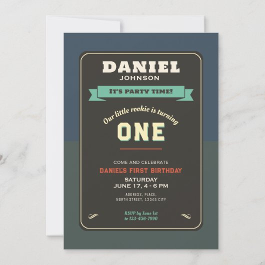 Invitation Rookie de l'année Première fête d'anniversaire Inv (Dos)