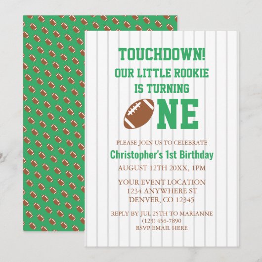 Invitation Rookie Football 1er anniversaire (Devant / Derrière)