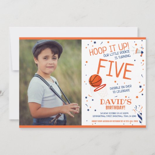 Invitation Rookie Hoop It Up Basketball Photo Anniversaire (Devant)