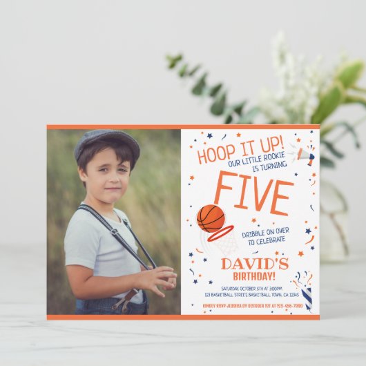 Invitation Rookie Hoop It Up Basketball Photo Anniversaire (Debout devant)