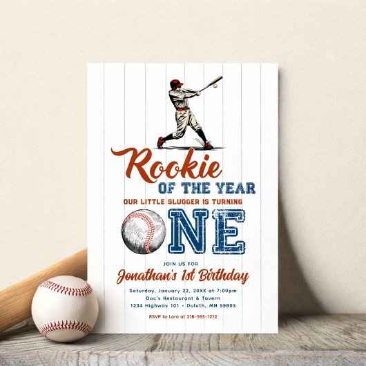Invitation Rookie of the Year Baseball 1st Birthday