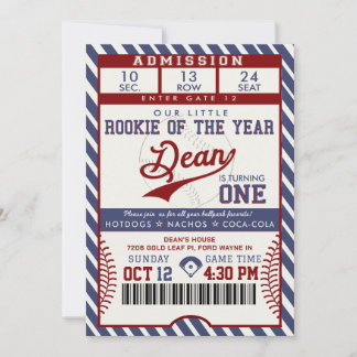 Invitation Rookie of the Year Birthday Baseball Ticket
