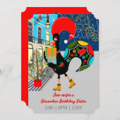 Invitation Rooster drôle, illuminations de Noël, fête d'anniv (Devant / Derrière)