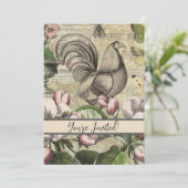 Invitation Rooster Garden Flower Papillon Art (Debout devant)