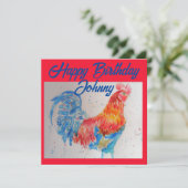 Invitation Rooster Rouge aquarelle peinture Joyeux anniversai (Debout devant)