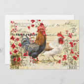 Invitation Rooster vintage et Découpage Hen Ephemera (Devant / Derrière)