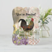 Invitation Rooster vintage Français Collage Ferme Animaux dom (Debout devant)