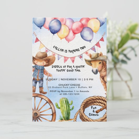 Invitation Rootin' Tootin' Bonne heure Anniversaire Invitatio (Debout devant)