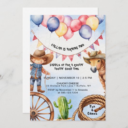 Invitation Rootin' Tootin' Bonne heure Anniversaire Invitatio (Devant / Derrière)