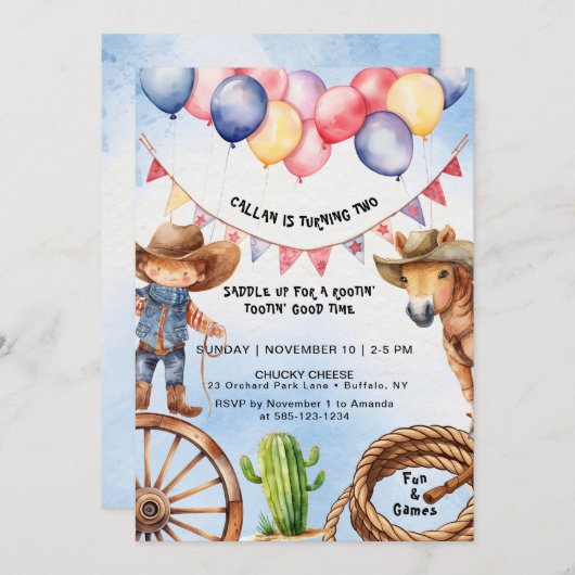 Invitation Rootin' Tootin' Bonne heure Anniversaire Invitatio (Devant / Derrière)