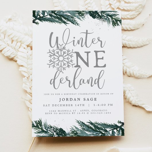 Invitation RORY Winter OnderLand Pine Argent 1er anniversaire