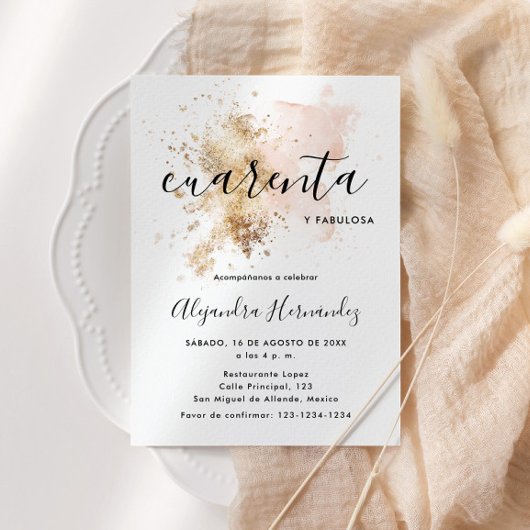 Invitation Rosa Cuarenta y Fabulosa Cumpleaños