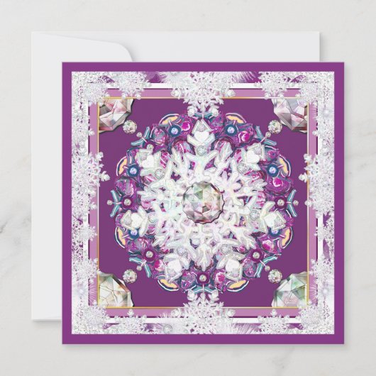 Invitation Rosace rouge cardinale et flocon de neige (Devant)