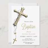 Invitation Rosaire blanc Décoré Croix d'or Baptême (Devant)