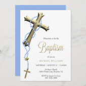 Invitation Rosaire Bleu Décor Croix Baptême (Devant / Derrière)