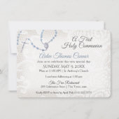 Invitation Rosaire et dentelle première communion bleu (Devant)