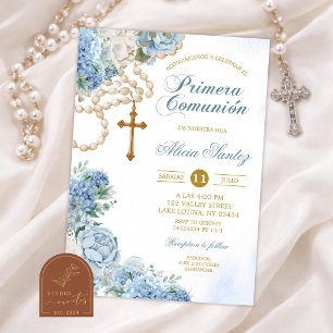 Invitation Rosaire floral d'hortensia bleu poussiéreux Primer