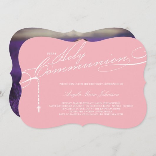 Invitation Rosaire moderne Première Sainte Communion Photo Re (Devant / Derrière)