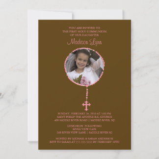 Invitation Rosaire rose Photo Première communion Inviation