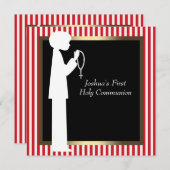 Invitation Rosaire rouge et blanc de la première communion de (Devant / Derrière)