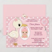 Invitation ROSE 1A de FILLE d'invitation de baby shower de la (Devant / Derrière)