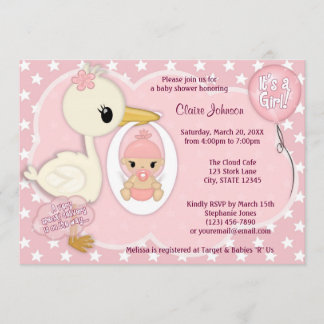 Invitation ROSE 1A de FILLE d'invitation de baby shower de la