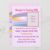 Invitation rose 1er anniversaire (Devant / Derrière)