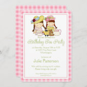 Invitation Rose 2 de petites filles d'invitation de thé (Devant / Derrière)