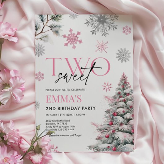Invitation rose 2e anniversaire, hiver deux annive
