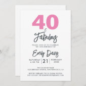 Invitation Rose 40 et fabuleux | Fête du 40e anniversaire (Devant / Derrière)